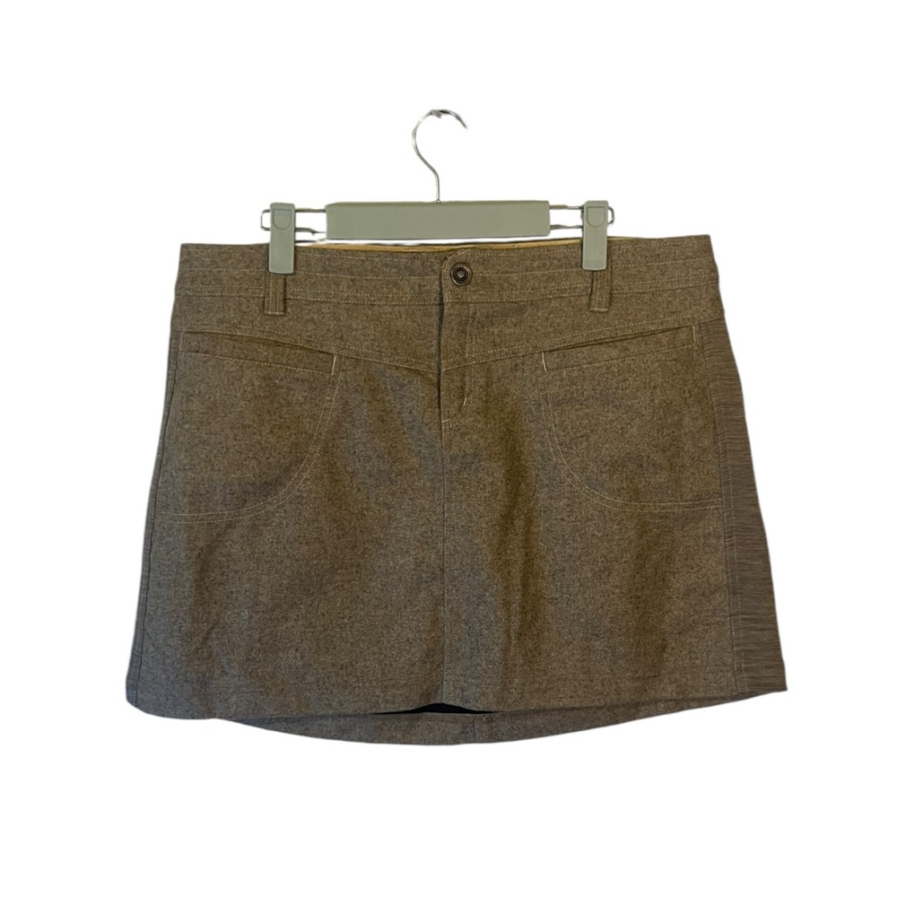kuhl wool cashmere clay brown micro mini skirt utilitarian cargo embroidered